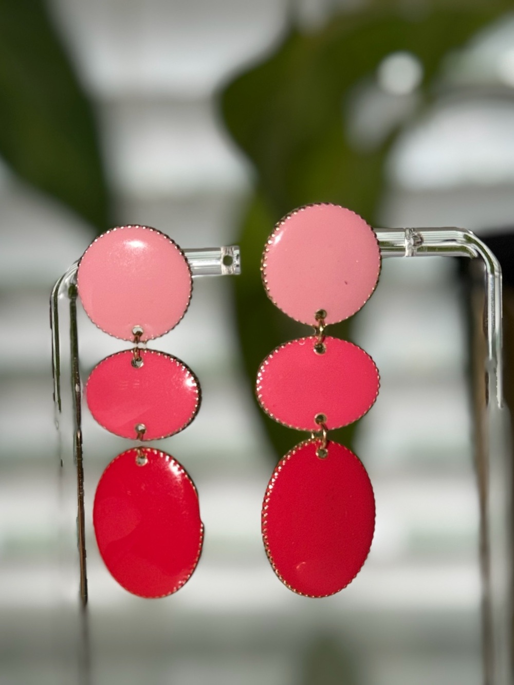 Pink Gradient Triple-Drop Dangle enamel Earrings - Women's Jewelry